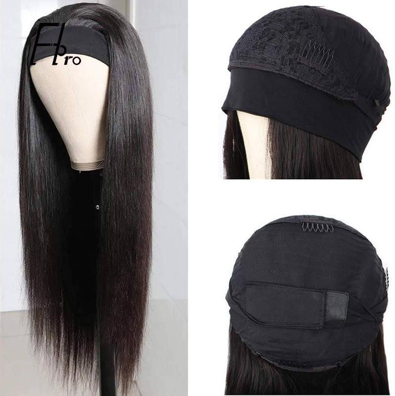 Headband Wigs Straight Glueless Virgin Hair Machine Made 200% Density